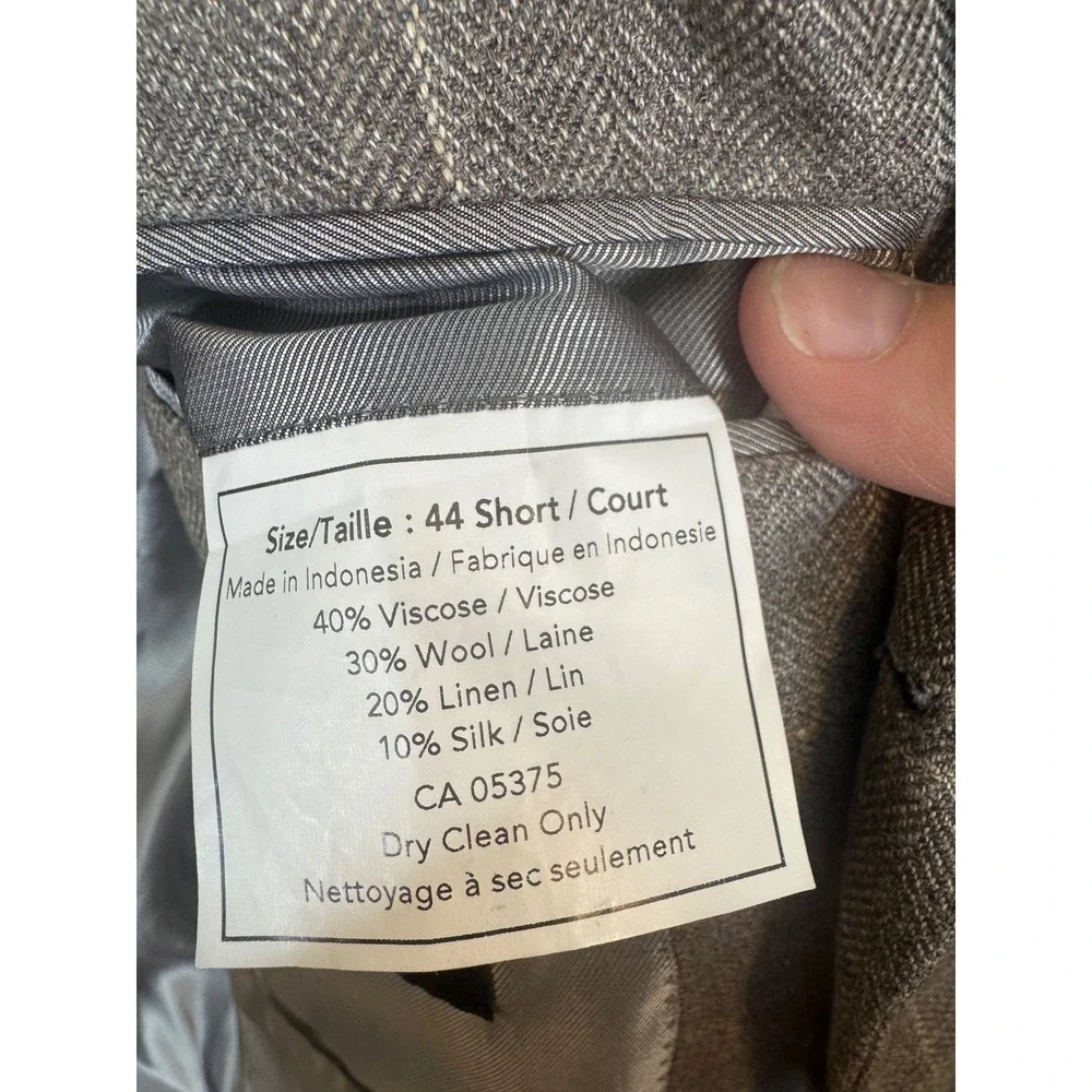 Pronto Uomo Couture Mens 44 Short Brown Windowpane Wool Silk Linen‎ Sport Coat